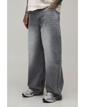 BoohooMAN Tall Super Baggy Washed Embroidered Dart Jeans - Grey
