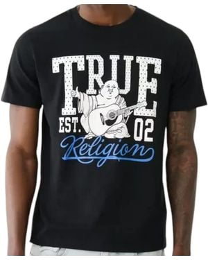 TRUE RELIGION 108035 Dotted Print T Shirts Crew Neck Half Sleeve Cotton Tee - Black