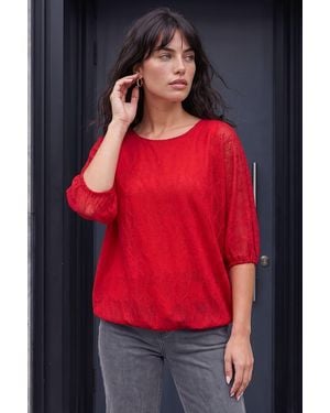 Roman Mesh Bubble Hem Stretch Top - Red