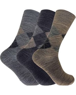 Sock Snob 3 Pack Non Elastic Lambs Wool Blend Pattern Socks For Circulation - Blue
