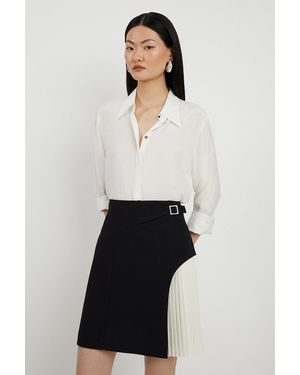 Karen Millen Tailored Buckle Detail Pleated Mini Skirt - White
