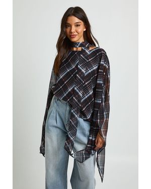 Boohoo Chiffon Check Scarf Cape Blouse - Black