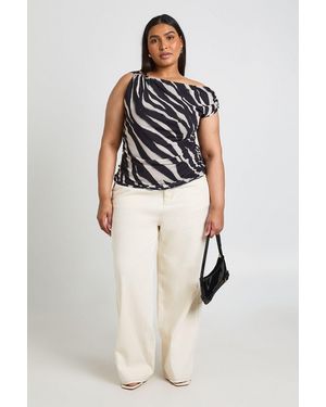 Boohoo Plus Abstract Asymmetric Ruched Top - Black