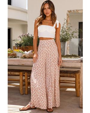 Azura Exchange Boho Floral High Waist Flare Trousers - Brown
