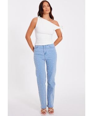 Quiz Light Denim Embellished Jeans - Blue
