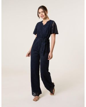 Blue Vanilla Lace Wrap Over Jumpsuit - Blue