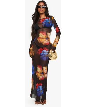 Boohoo Bold Floral Maxi Beach Dress - Blue