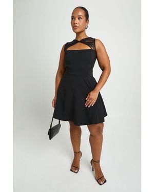 Boohoo Plus Lace Panel Skater Dress - Black