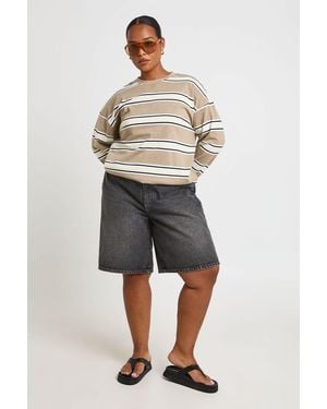 Boohoo Plus Mid Rise Denim Jorts - Grey