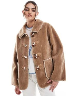Object Fur Jacket With Toggle Fastenings - Brown