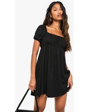 Boohoo Puff Sleeve Smock Mini Dress - Black