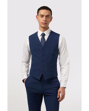 Antique Rogue Single Breasted Five Button V-Neck Slim Fit Suit Waistcoat - Blue