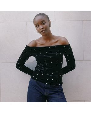 Albaray Velvet & Pearl Bardot Top - Black