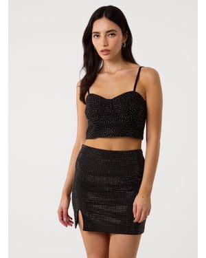 Pink Vanilla Rhinestone Cami Top - Black