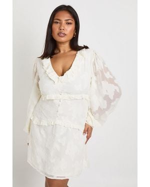 Boohoo Plus Burnout Chiffon Ruffle Smock Dress - White