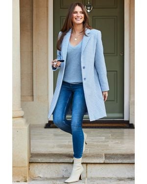 Sosandar Dogtooth Print Wool Mix Coat - Blue