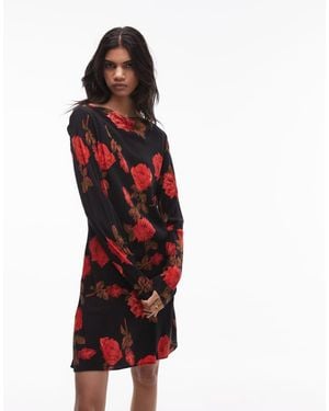 TOPSHOP Slash Neck Bias Mini Tea Dress - Red