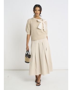 Gini London Chiffon Bow Knitted Jumper - Natural