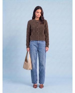 Urban Bliss Wool Blend Textured Boucle Cardigan - Blue