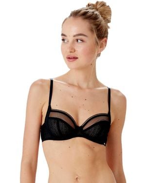 Pretty Polly Lpaxh8 Delicate Lace Underwired Balcony Bra - Black