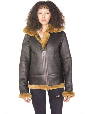 Infinity Leather Hooded Sheepskin Flying Jacket-Palermo - Grey
