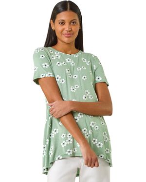 Roman Floral Spot Print Tunic Top - Green