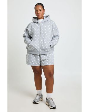 Boohoo Plus Polka Dot Boxy Zip Through Oversized Hoodie - Grey