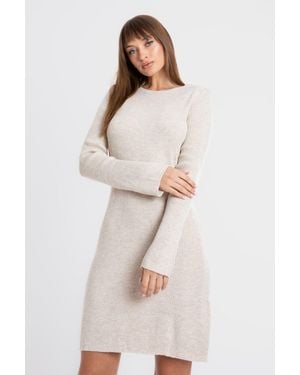 Hiccup Knitted Round Neck Long Sleeve Mini Dress With A Back Cut Out - Natural