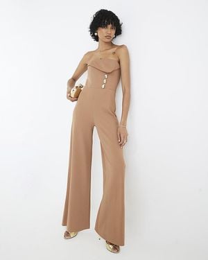 River Island Jumpsuit Sleeveless Bandeau Detail - Natural