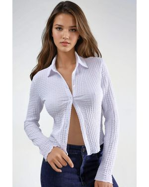 Hiccup Textured Fitted Long Sleeve Shirt With Button Closure - White