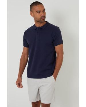 Threadbare Textured Cotton Short Sleeve Polo Shirt - Blue