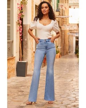 Sosandar Light Wash Kick Flare Jeans - Brown