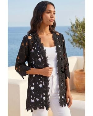 Roman Crochet Lace Longline Jacket - Blue