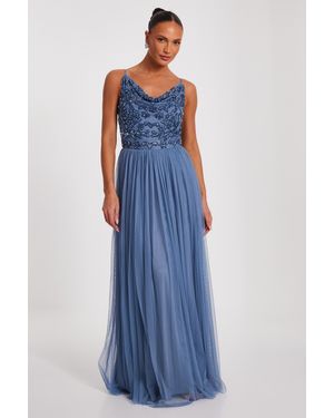 Quiz Mesh Beaded Maxi Dress - Blue