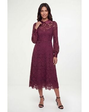 Wallis Lace Collar Midi Dress - Purple