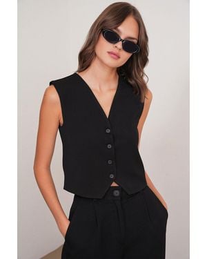 MixRay V-Neck Buttoned Waistcoat - Black