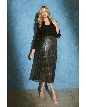 Izabel London Sparkly Striped Mesh Layer Midi Skirt - Blue