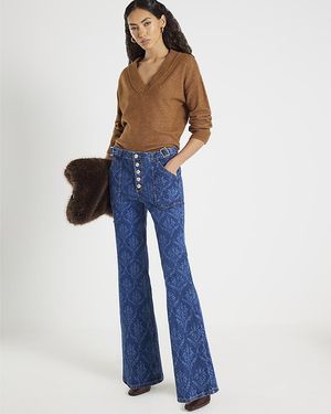River Island Flared Jeans Paisley Relaxed Denim Cotton - Blue