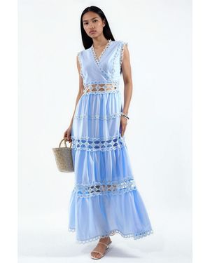 Msn-Collection Sleeveless Lace V-Neck Maxi Dress - Blue