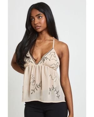 Boohoo Beaded Sequin Floaty Cami - Natural