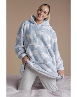 Tokyo Laundry Light Heart & Cat Print Sherpa Oodie - Blue