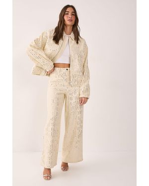 Nasty Gal Denim Sequin Wide Leg Jeans - Natural