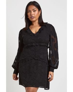 Boohoo Plus Burnout Chiffon Ruffle Smock Dress - Black