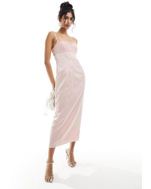 ASOS Satin Corset Pencil Midi Dress With Lace Overlay - White
