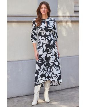 Sosandar Floral Print Keyhole Detail Jersey Midi Dress - Grey