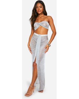 Boohoo Knitted Drape Front Maxi Skirt - Metallic