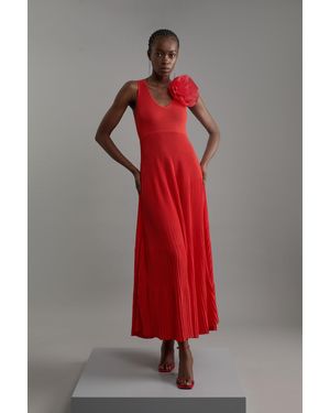Karen Millen Viscose Blend Knit Corsage Detail Maxi Dress - Red