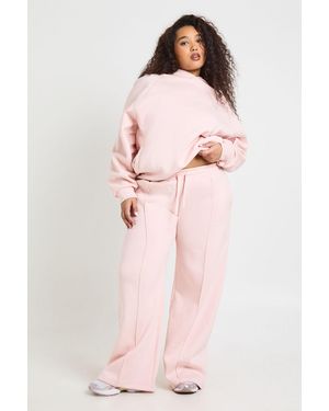 Boohoo Plus Core Basic Pintuck Detail Deep Waistband Wide Leg Jogger - Pink