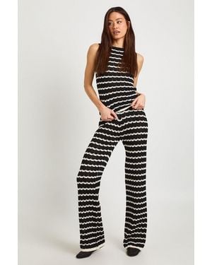 Boohoo Tall Crochet Stripe Knit Top And Wide Leg Co-Ord - Blue