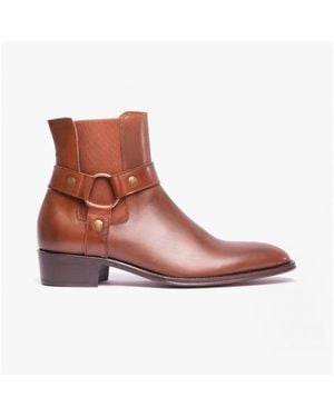 Club Cubano Lambro Leather Cuban Heel Boots Cognac - Brown
